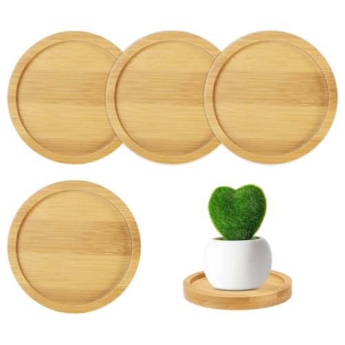 2-Pack Bamboo Plant Saucer, 2.17 Inch / 5.5cm ID Round Flower Pot Plant Saucers for Indoor/Outdoor/Succulent, Wood Drip Tray [2.56 Inch/6.5cm OD] - view 5