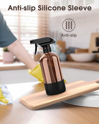 Glass Spray Bottle with Silicone Sleeve Protection, Amber Glass Spray Bottle Set for Window Cleaner Aromatherapy Facial Hydration Watering Flowers Hair Care 2 Pack/16 oz (Black & Brown) - view 5