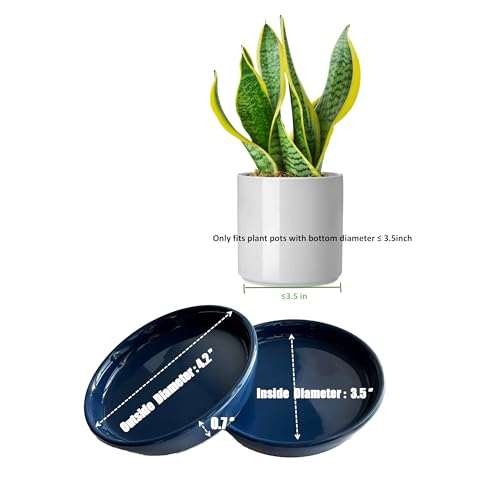 Ceramic Plant Saucer Tray 2 Pcs 3 4 Inch Blue, 4.2" OD x3.5 ID x0.7 Deep| Round Sturdy Heavy Duty Glazed Bevel Planter Drip Flower pots with Catch Basin for Indoor Outdoor Plants(3" Blue) - view 2