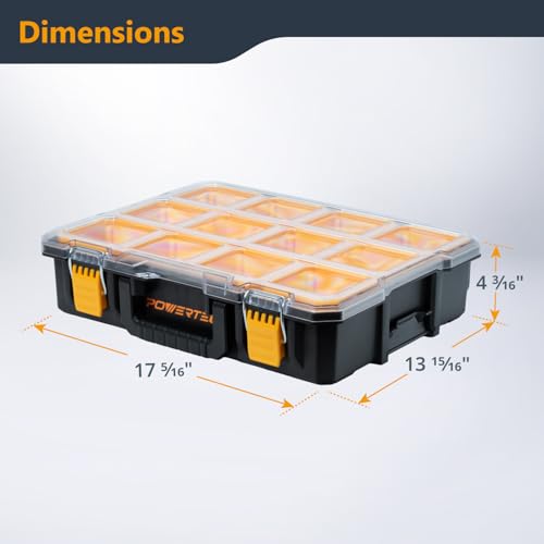 Small Parts Organizer & Tool Box – 10 Compartments, IP65 Water & Dust Protection, Stackable Storage with Interlocking Latch, Removable Tray, Clear Lid, Portable Design, 2-Pack (72365-P2) - view 2