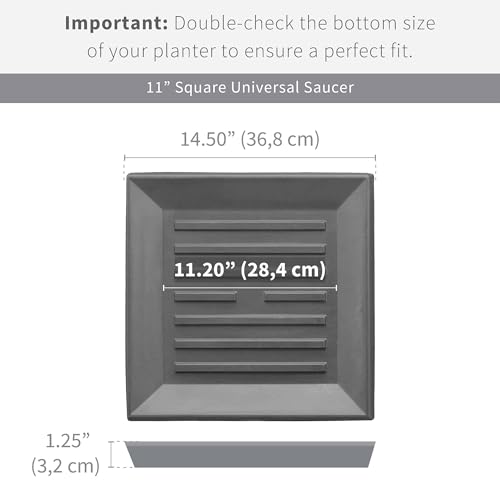 Universal Square Plant Saucer, Premium Durable Drip Tray for Square Planter, Heavy-Duty Plastic Drainage Dish, Indoor/Outdoor Flowerpot Saucer - 11'' inner x 14.5" outer (White) - view 2
