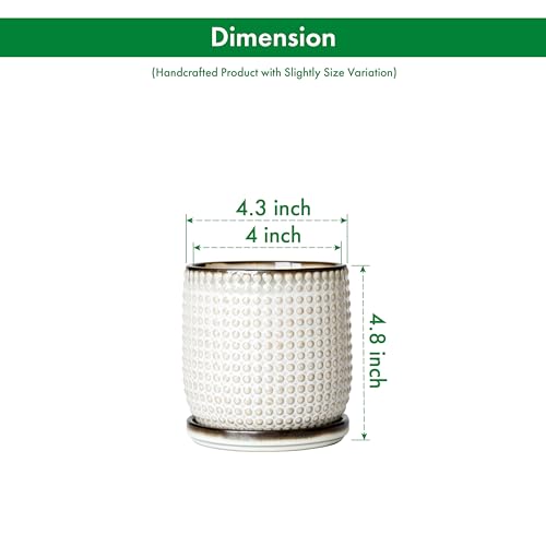 Beaded Ceramic Pot with Saucer, 4 in, Smoked White, 27-C-Z-1 - view 3