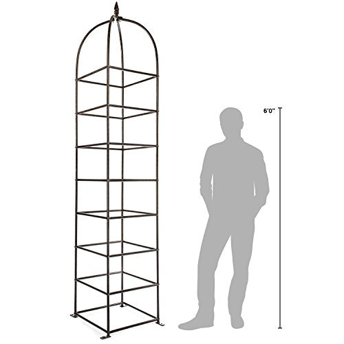 8.5 Foot Iron Garden Obelisk Trellis | Heavy-Duty Ornamental Metal Landscape Hardscape for Climbing Plants | Large Handcrafted Vertical Yard Art - Model GAR470L - view 4