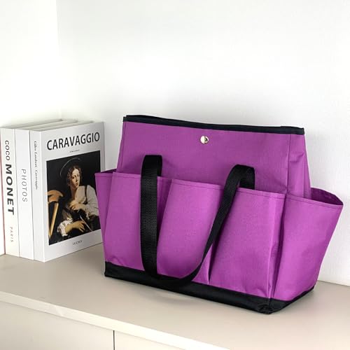 Garden Tool Bag with Interior Exterior Side Pockets, Gardening Tote Bag for Garden Plant Tool Set Store Content Bag, 8 Storage Pockets (Purple) - view 4