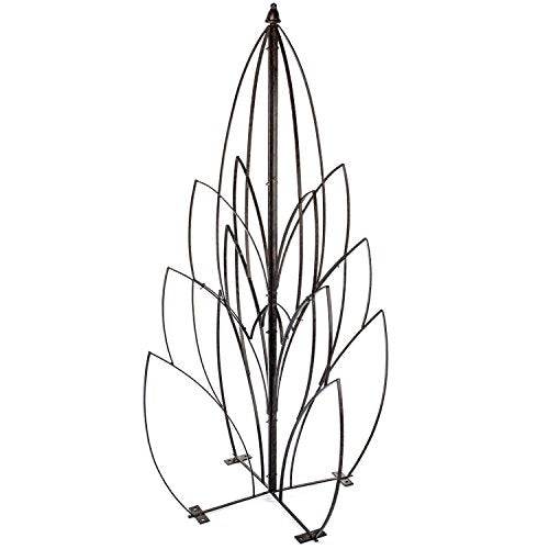 Lotus Bud Iron Obelisk Trellis for Climbing Plants, 69” Heavy Duty Garden Support with Ground Stakes, Outdoor Yard Art for Roses, Clematis, Patio & Courtyard