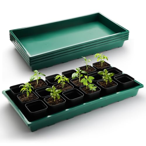 1020 Nursery Pots Trays 5 Pack, Plastic Flat Seed Starter Trays, Durable Seedling Potting Tray for Carrying and Holding Planting Pot (Green)