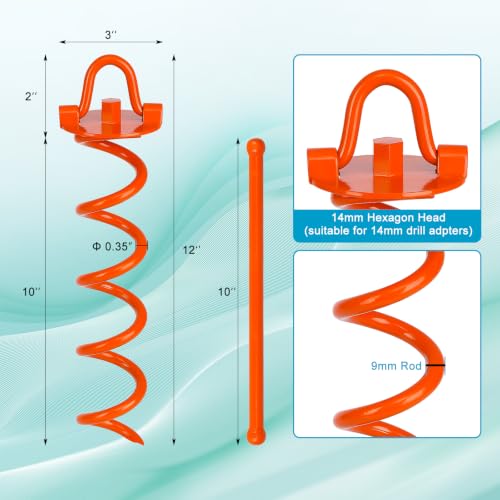 12 Inch Spiral Ground Anchors Heavy Duty Screw in Spiral Stakes, 4 Pack Folding Ring Ground Stakes for Securing Dogs,Tents, Trampolines, Canopies, Swing Sets,Orange - view 2
