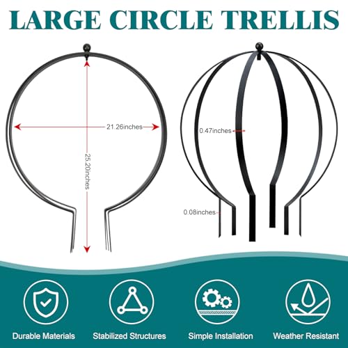 4 PCS Large Metal Round Trellis for Climbing Plants, Heavy Duty Thick Rustproof Obelisk, Garden Sphere Frame for Potted Roses Vines, Outdoor Garden Decor, Easy Assembly (25.2" x 21.3") - view 2