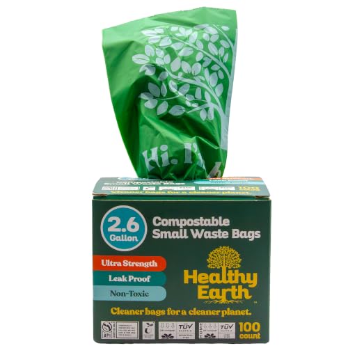 2.6 Gallon Compostable Trash Bags – 100 Count Small Trash & Kitchen Compost Bags for Countertop Bins, Extra Thick Plant-Based Food Scrap Liners, BPI & TÜV Certified ASTM D6400