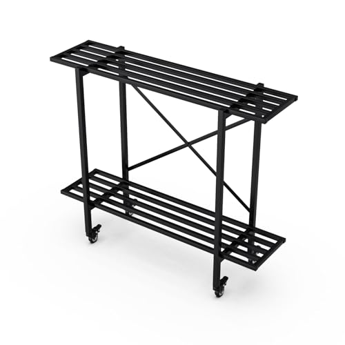 2 Tier Window Height Metal Plant Stand with wheels easy assembly - view 7