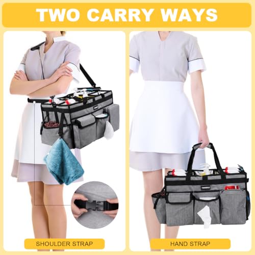 Extra Large Cleaning Caddy Bag with Rigid Support Board, Cleaning Organizer Tote with Detachable Divider, Adjustable Shoulder Strap & Waist Belt, Cleaning Supply Carrier for Cleaners & Housekeepers - view 5
