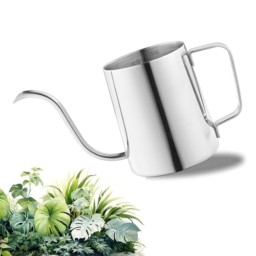 Small Watering Can, 12oz (350ml) Stainless Steel Indoor Watering Can with Long Spout, Mini Watering Can for Houseplants, Desk & Home Plants