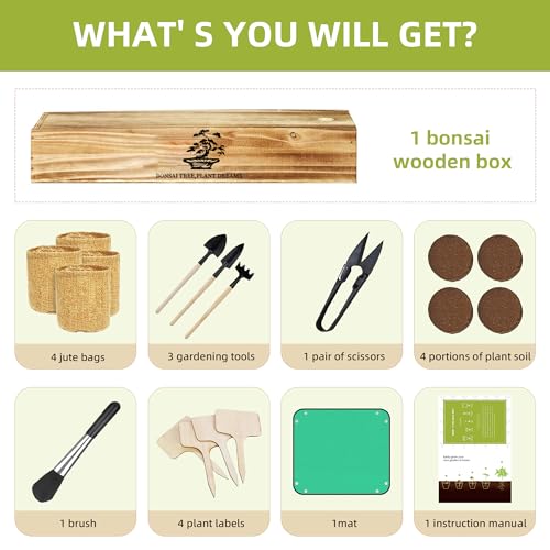 Premium Bonsai Kit,Complete Bonsai Starter Kit with Wooden Gift Box,repotting mat, Burlap Pots & Gardening Tools, DIY Bonsai Plant Set for Adults & Beginners (Seeds Excluded)Birthday Thanksgiving gift - view 2