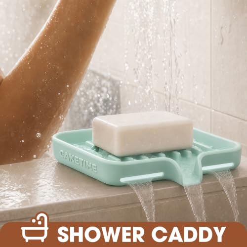 2 Pack Silicone Soap Dish with Drainage Holes for Bathroom Shower Caddy Kitchen Counter Sponge Holder Bar Sink Organizer Suction Cup Dispenser Shampoo Hanging Office Tools Storage New Green - view 3