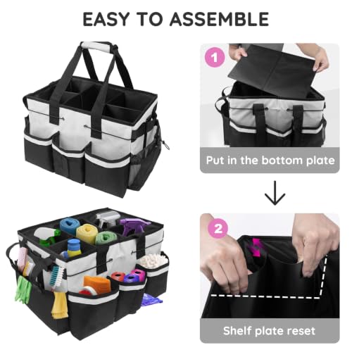 Large Cleaning Caddy Bag with Handle, Built-in Sturdy Support Board, Adjustable Shoulder Strap, Multi-compartment Design Cleaning Supply Tote for Cleaners & Housekeepers (White) - view 5