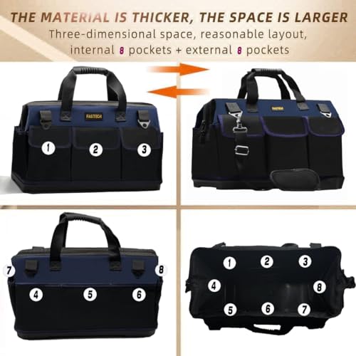 22in Heavy Duty Bottom Tools Bag With Wide Mouth For Tool Storage, Carrier and Organizer, Tote Bag for Men/Women, Wide Mouth Tool Bags With Inside Pockets (22 Inch) - view 5