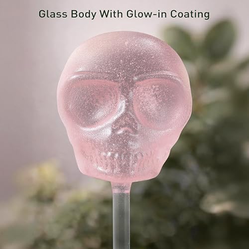10 oz Glow-in-The-Dark Smiling Cute Skull Glass Plant Watering Globes, Halloween Goth Water Bulbs, Gothic Plant Self Watering Devices, Self Watering Planter Insert Plant Waterer, 2 Pack - view 3