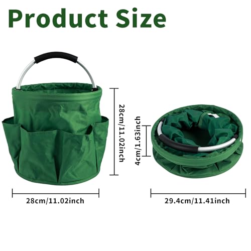 Gardening Storage Tote with Handle and 6 Pockets, Folding Garden Tool Basket, Storage Bag for Outdoor Picnic Organizer, 17L Cleaning Organizer, Bathroom Organizer, Garden Tool Kit Holder (Green) - view 2