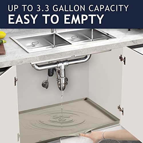Heavy Duty Silicone Under Sink Mat for Kitchen&Bathroom 28" x 19", Waterproof Under Sink Rubber Mat Drip Tray, Raised Edge Under Sink Liner,Prevent Drips, Leaks, Spills,Brown - view 4