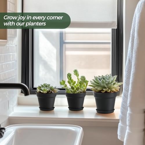 7.5 Inch Plant Pots 6 Pcs, Flower Pots for Indoor Plants Plastic Pots for Plants with Drainage Holes and Saucer, Planters for Indoor Plants for House Cactus Succulent Black - view 6