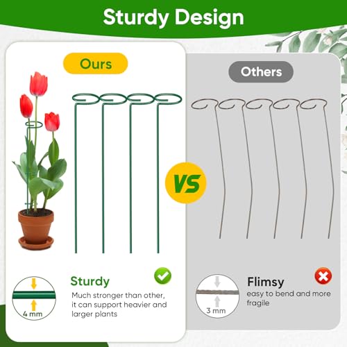 17 inch Plant Support Stakes, 4mm Thick Garden Single Stem Flower Support Stake Amaryllis Plant Cage Support Rings with 10 pcs Plant Clips for Tomato Orchid Lily Peony Rose Flower Stem-5 Pack - view 2