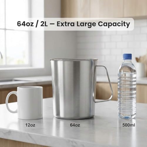304 Stainless Steel Measuring Cup 64 OZ with OZ/ML Graduations, 8 Cup Kitchen Mixing Pitcher, Precision Engraved Markings, Container for Baking and Frothing, 2 Liter - view 4
