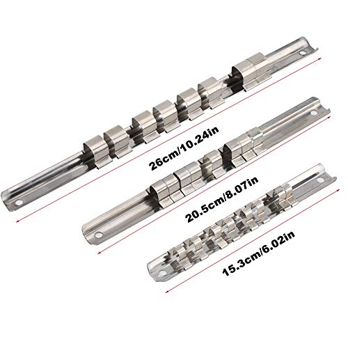 Drive Socket Organizer Rail, 3Pcs Steel 8 Positions Socket Rack Storage Rail Tray Holder, Heavy Duty for Garage Workshop Toolbox, Tool Storage Organizes Sockets by Size, Keeps Tools in Order - view 5