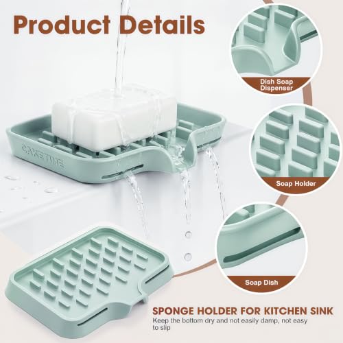 2 Pack Silicone Soap Dish with Drainage Holes for Bathroom Shower Caddy Kitchen Counter Sponge Holder Bar Sink Organizer Suction Cup Dispenser Shampoo Hanging Office Tools Storage New Green - view 2