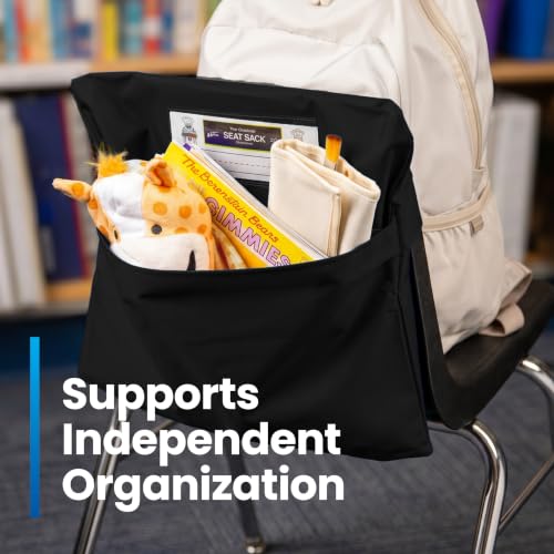 Student Chair Storage Pocket - 19", Single Pocket, Classroom Chair Organizer for Student Desks, Durable Over-the-Chair Storage, Ready-to-Use Name Tag Window, Black, 1-Pack - view 4