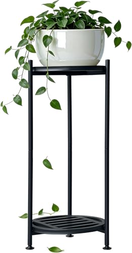 Metal Heavy Duty Plant Stand Indoor Outdoor,φ13×30" H 2-Tier Plant Stands, Tall Plant Holder for Large Pots,Outside Plant Shelves for Patio,Black Flower Display Shelf for Living Room,Balcony