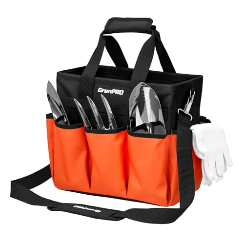 Garden Tool Bag, 10 Pockets, Adjustable Shoulder Strap, Orange