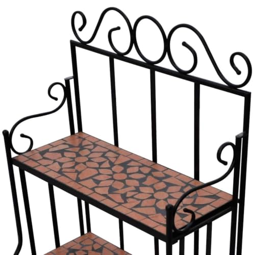 3-Layer Mosaic Plant Stand, Iron Frame Flower Rack Terracotta - view 4