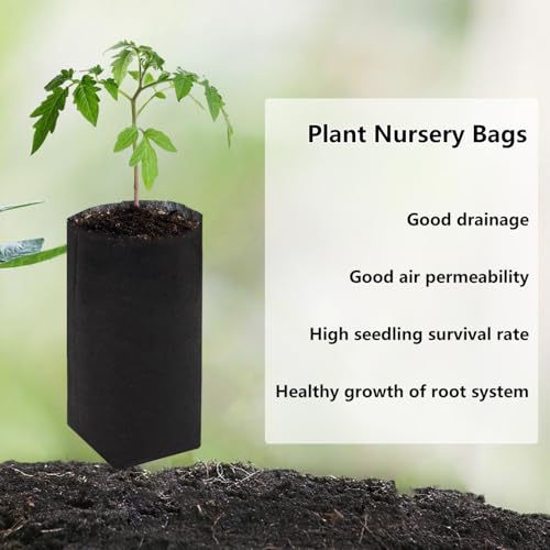 50 Pcs 13.5" H Deep Nursery Grow Bags, Non-Woven Plants Pots Container for Starting Deep Rooted Plants Vegetable, Flower, Seedling Tree, Black - view 3
