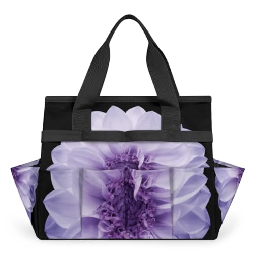 Purple Dahlia Garden Tool Bag Waterproof Gardening Tool Storage Bag with Handle & 10 Pockets Gardening Tote Bag for Women Garden Tool Organizer