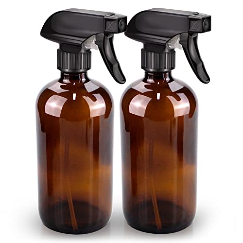 Glass Spray Bottle 16 oz for Cleaning, Plants (2 Pack, Amber)