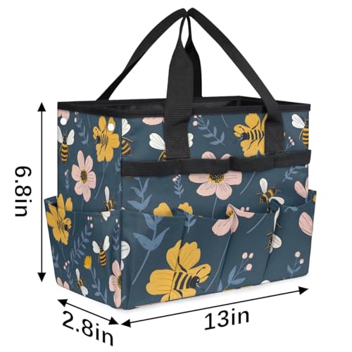 Garden Tote Bag with Pockets Bee Flower Gardening Bags for Tools Organizer Heavy Duty Storage Bag with Handle for Lawn Yard Casual - view 3