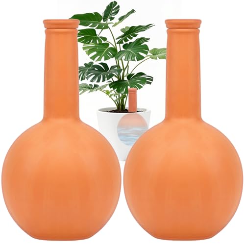 30 Oz Ollas Terracotta Watering Pots Large, Plant Watering Globes, Self-Watering Device, Terracotta Clay Watering Pot with Lid, Refill 2 Week Auto Irrigation System for Indoor & Outdoor Plant(2 Packs)