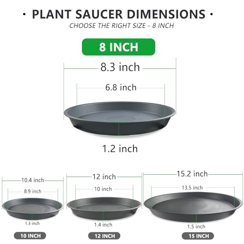 6 Pack 8 Inch Gray Plant Saucers, Heavy Duty PP Water Catcher Trays - view 2