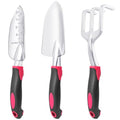 Garden Tools Set, 3 Pack Garden Shovel, Transplant Trowel and Hand Rake Red