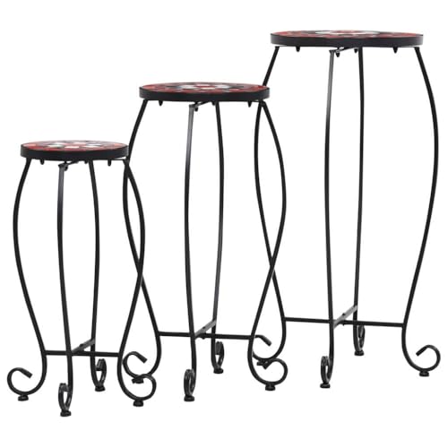 3 Piece Mosaic Side Table Set Terracotta Ceramic Plant Stands - view 4