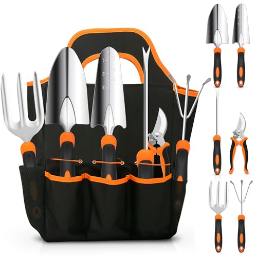 Gardening Tool Set, Stainless Steel Heavy Duty Gardening Tool Set, with Non-Slip Rubber Grip, Storage Tote Bag, Outdoor Hand Tools, Ideal Gardening Gifts for Women