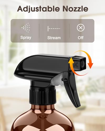 Glass Spray Bottle with Silicone Sleeve Protection, Amber Glass Spray Bottle Set for Window Cleaner Aromatherapy Facial Hydration Watering Flowers Hair Care 2 Pack/16 oz (Black & Brown) - view 2
