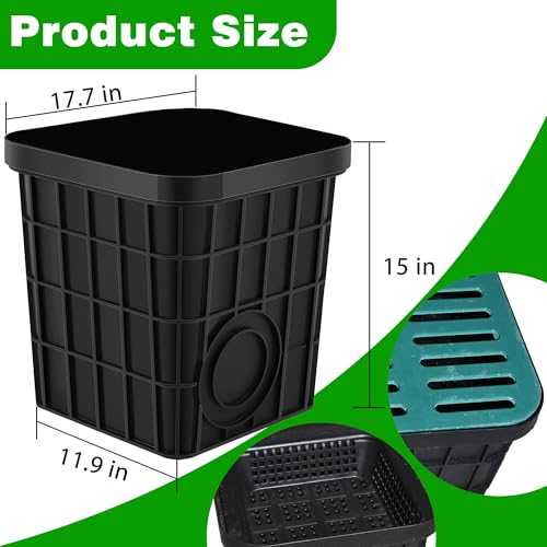 Large Drainage Catch Basin with Fiber Glass Grate and Debris Basket, French Drain Catch Basin with No Pre-Drilled Holes for Patios, Downspouts, Lawns, Municipal Plumbing (18x18x15 in) - view 2
