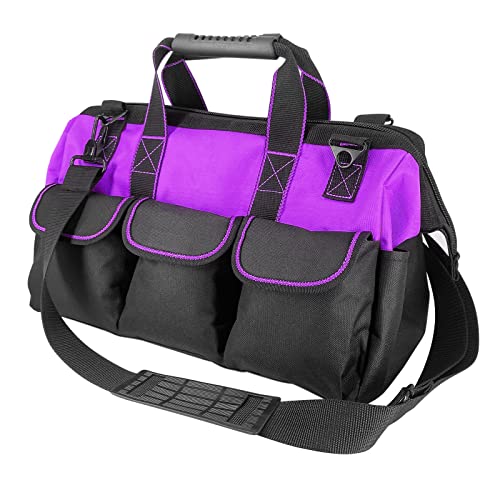 Garden Tools Bag 16 inch Wide Mouth Tool Bag with Molded Base Tool Tote for Women, Heavy Duty,600D polyester fabric (Purple color) - view 2