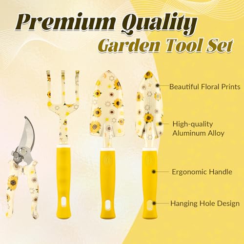 Gardening Gifts for Women, Gardening Tools for Women, 9 PCS Sunflower Garden Tools Set Kit with Garden Tool Bag, Mother's Day Birthday for Gardener Mom Grandma Aunt, Yellow - view 3