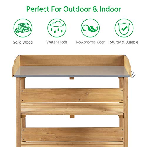 Potting Bench Outdoor Console Table w/3-Tier Storage,Natural Wood - view 5