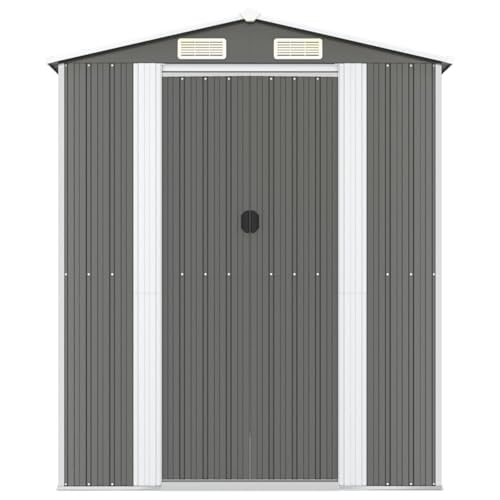 Garden Shed, Large Galvanized Steel Storage with Sliding Doors, Light Grey, 75.6 x 140.6 x 87.8 Inches, for Outdoor Tools and Gardening Supplies - view 3