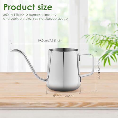 Small Stainless Steel Watering Can for Indoor Plants, 12oz/350ml Mini Plant Watering Pot with Long Spout & Ergonomic Handle for Houseplants, Succulents & Bonsai - view 2