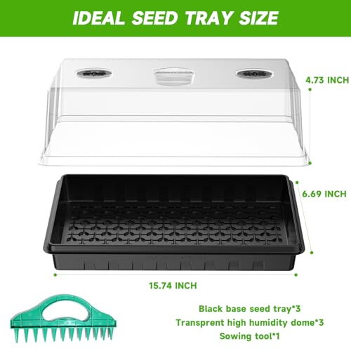 Seed Starter Tray, Gardening Plant Grow Trays Kit for Seedling, Germination Trays with 4.72 Inch High Humidity Domes，Large Growing Space & Better Air Flow for Seed Starting, Mini Greenhouse, 3PCS - view 4