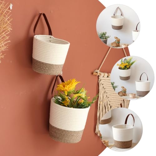 Cotton Wall Hanging Basket with Handle, Dual Use Storage Organizer for Home - view 5